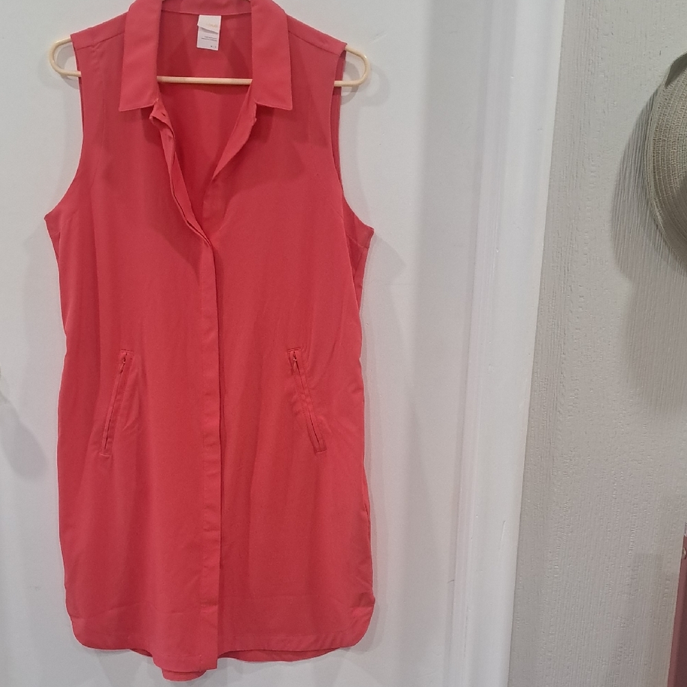 Lole Sleeveless Coral Button-Front Tunic Top